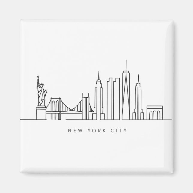 Imã Minimalist New York City Skyline Line Art (Frente)
