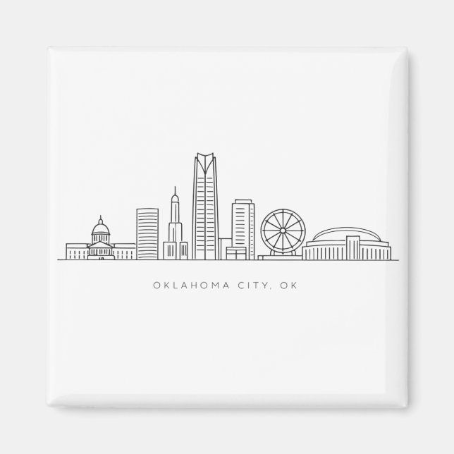 Imã Minimalist Oklahoma City Skyline Illustration (Frente)