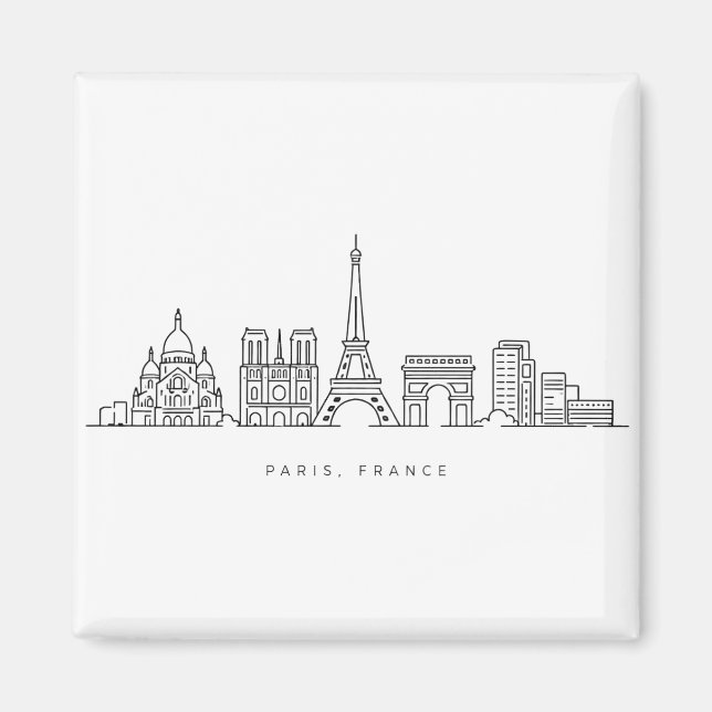 Imã Minimalist Paris France Skyline Line Art (Frente)