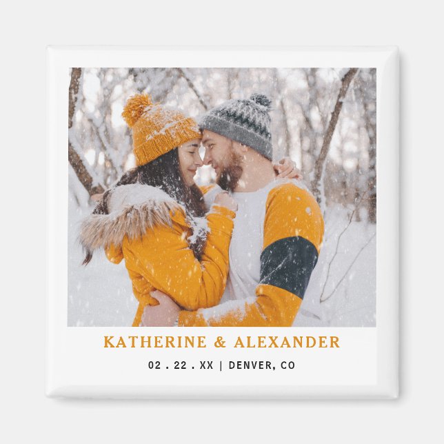 Imã Minimalista Elegante Moderno Foto Salvar Data  (Frente)