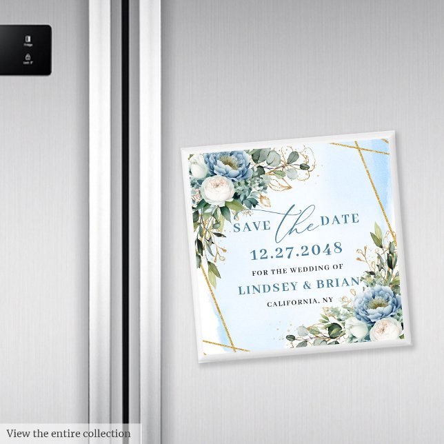 Imã Minimalista Eucalipto Azul Empoeirado Salvar A Dat (Minimalist Dusty Blue Eucalyptus Save The Date Magnet

)