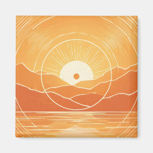 Imã Minimalista Montanha Oceano Retro Pôr do Sol Zen
