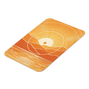 Ímã Minimalista Zen Montanha Oceano Retro Pôr do Sol