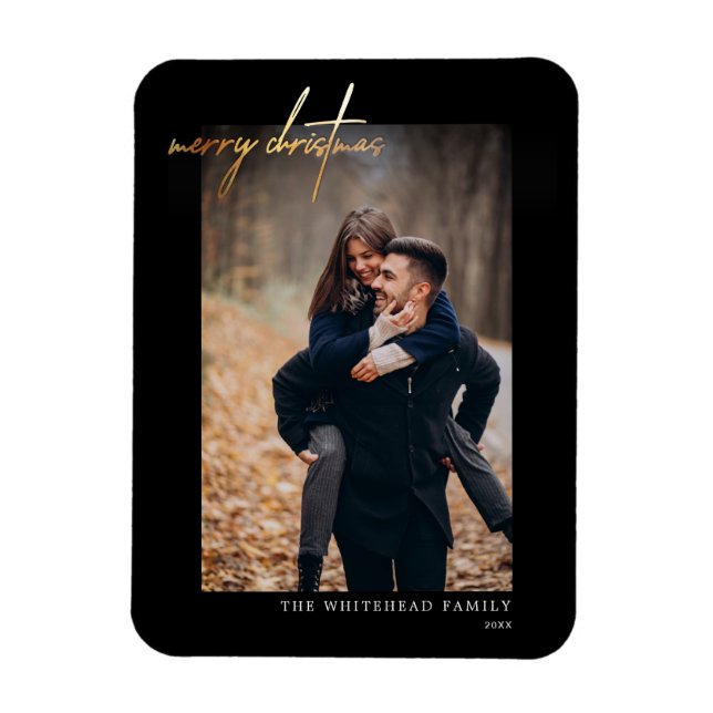 Ímã Mínimo Dourado Cartão de Natal Preto (Vertical)