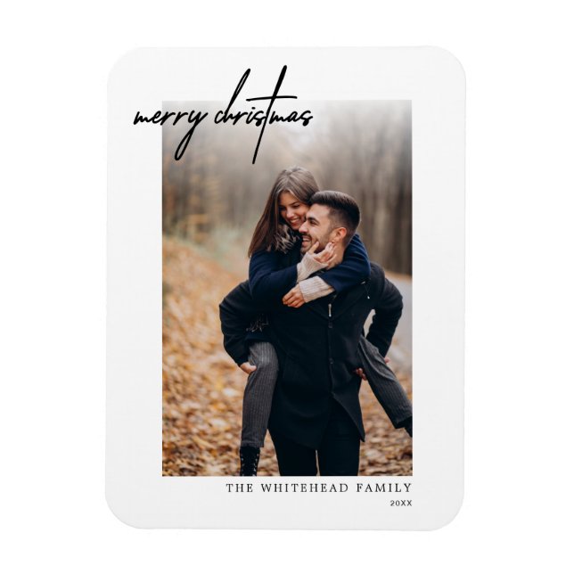 Ímã Mínimo preto - Cartão de Natal de Feliz Branco (Vertical)