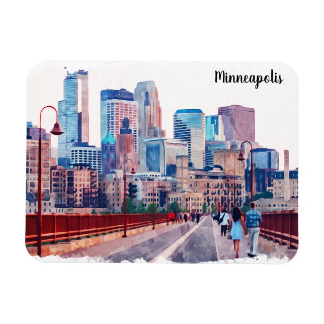 Ímã Minneapolis Minnesota Skyline City View (Horizontal)