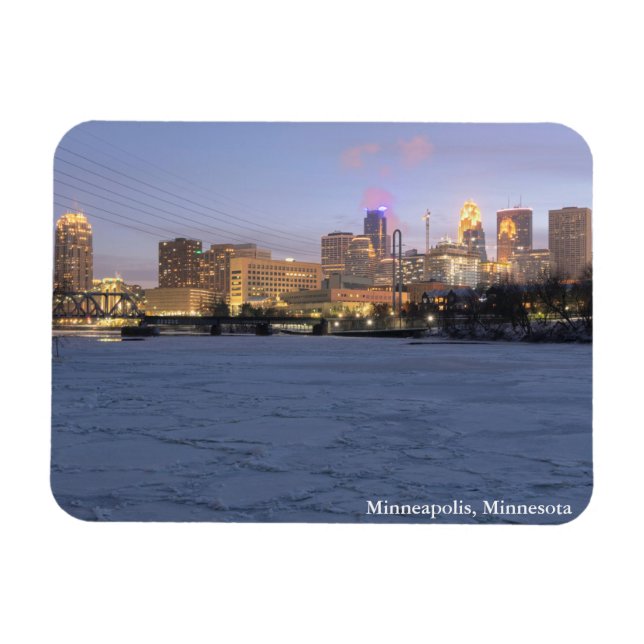 Ímã minneapolis skyline e rio mississippi congelado (Horizontal)