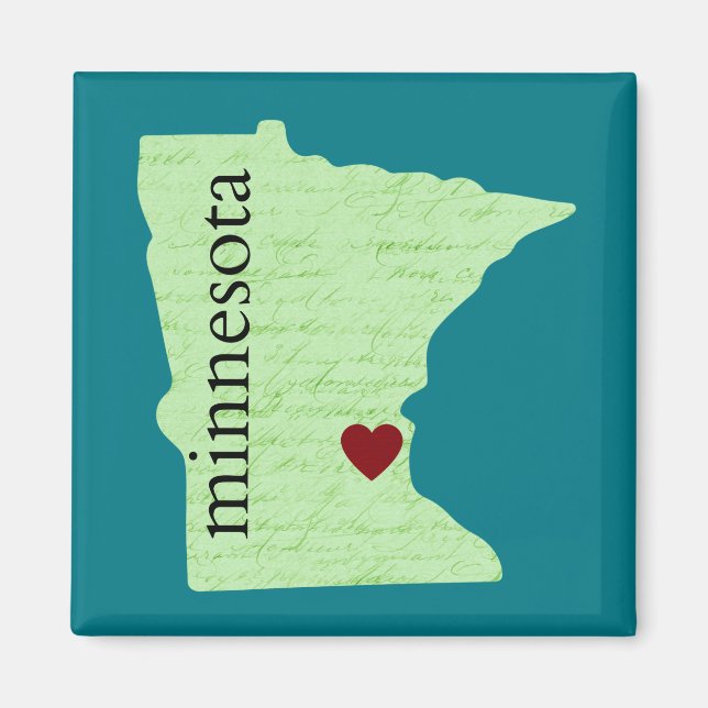 Imã Minnesota - Verde, Teal, Heart, Home (Frente)