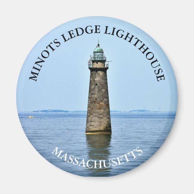 Imã Minots Ledge Lighthouse Massachusetts Round Magnet (Frente)