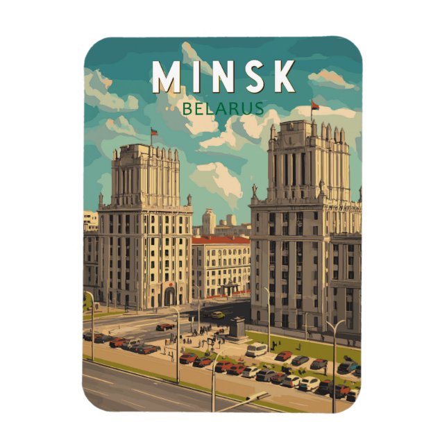 Ímã Minsk Belarus Illustra Viagem Art Vintage (Vertical)