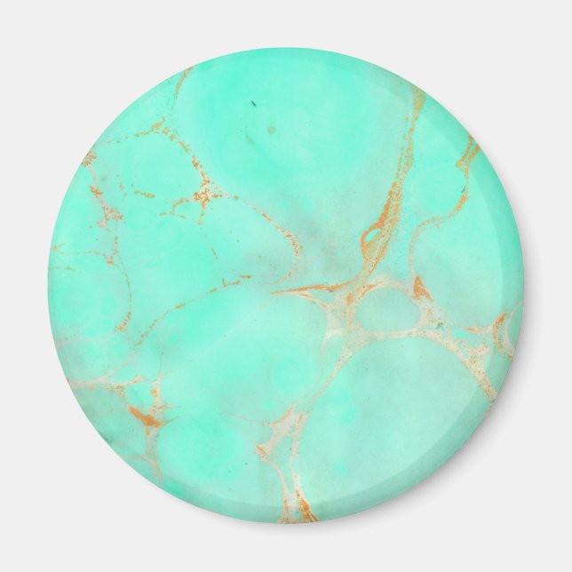 Imã Mint & Dourado Marble Abstrato Aqua Teal Painel (Frente)