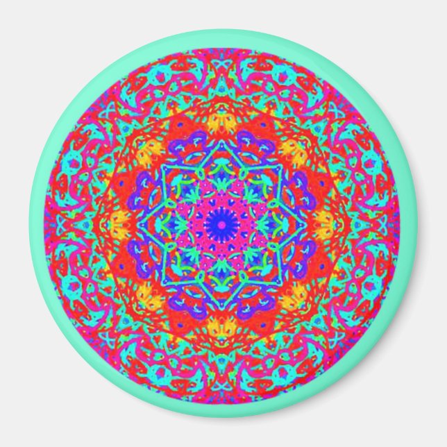 Imã Mint Fuschia Mandala Style Magnet (Frente)