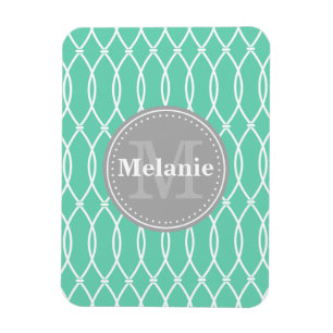 Ímã Mint Modern Lattice Pattern Monograma de Cinza
