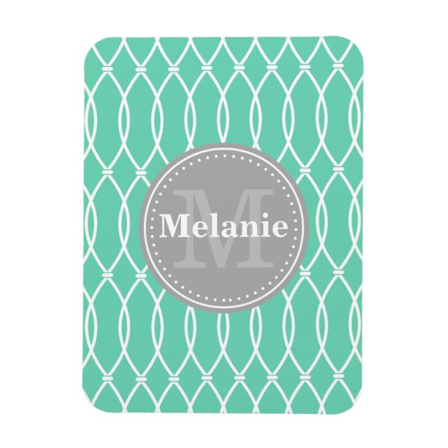 Ímã Mint Modern Lattice Pattern Monograma de Cinza (Vertical)