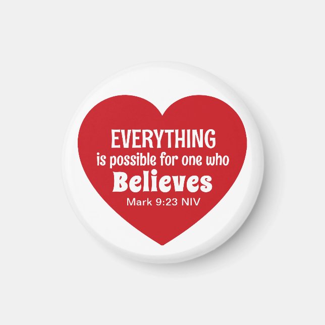 Imã Miracle Bible Verse Red Heart Encouraging Believe (Frente)
