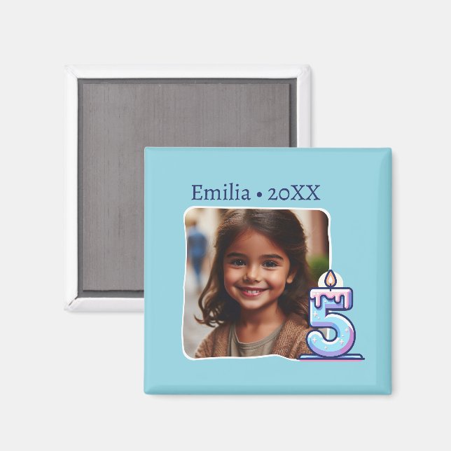 Imã Mis Cinco Años Cumpleaños con Foto (Front/Back)