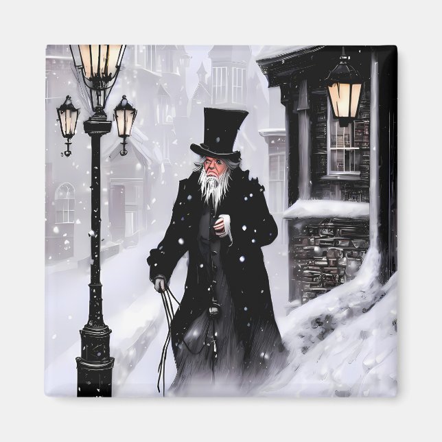 Imã Miserabilista Ebenezer Scrooge Snowy Rua Vitoriana (Frente)