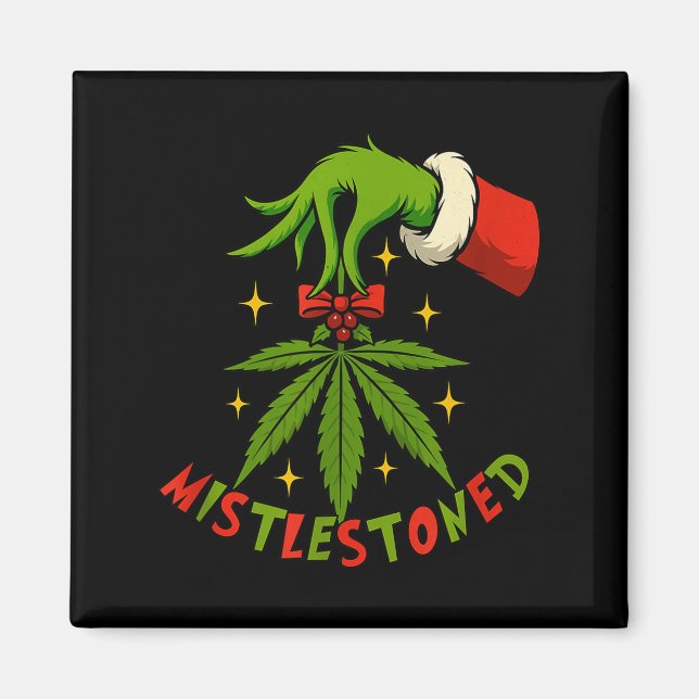 Imã Mistlestoned Weed Leaf Funny Stoner Christmas  (Frente)