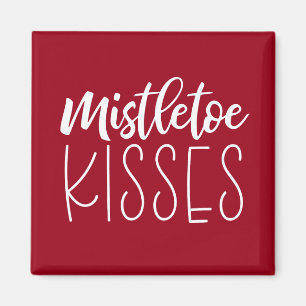 Imã Mistletoe Kisses Typografia Red Christmas