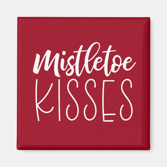 Imã Mistletoe Kisses Typografia Red Christmas (Frente)