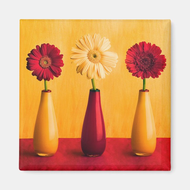 Imã Misturado Amarelo Gerbera Daisies Fundo Laranja (Frente)