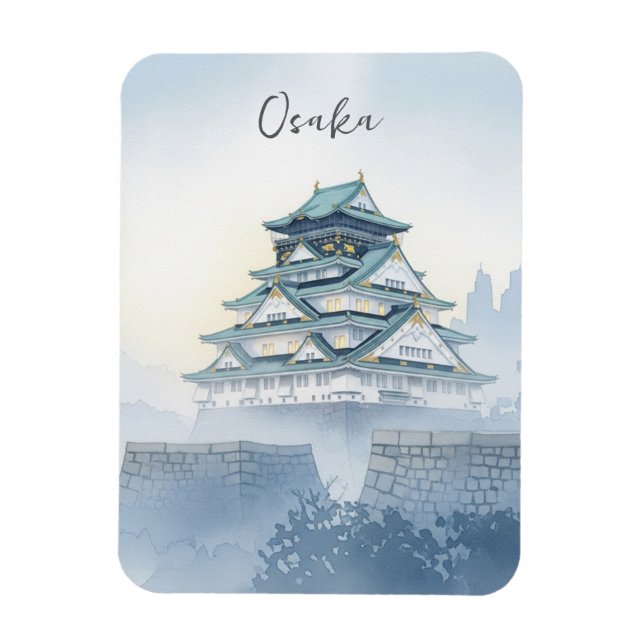 Ímã Misty Osaka Castle Japan Watercolor (Vertical)