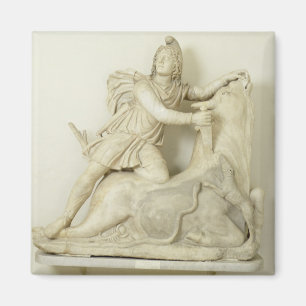 Imã Mithras que sacrifica a Bull, alivio de mármore,