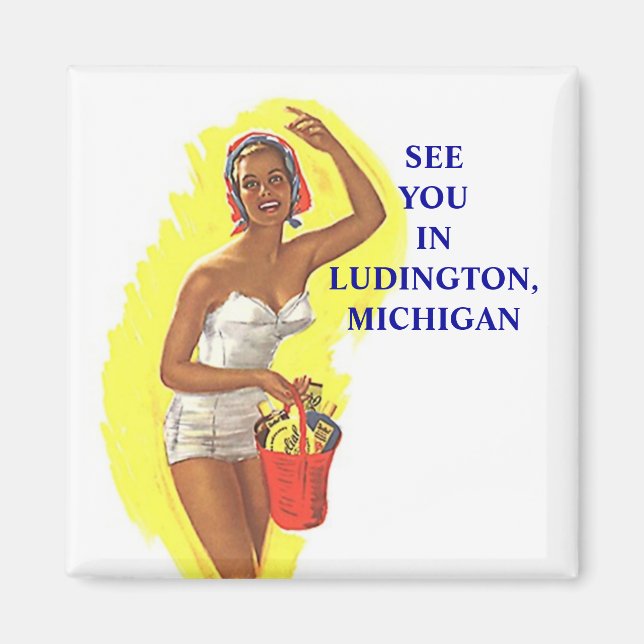 Imã Moça De maiô Na moda Do Magnet ~ RETRO Na Praia (Frente)