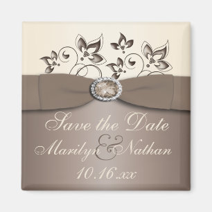Imã Mocha e Ivory Floral Favor Magnet