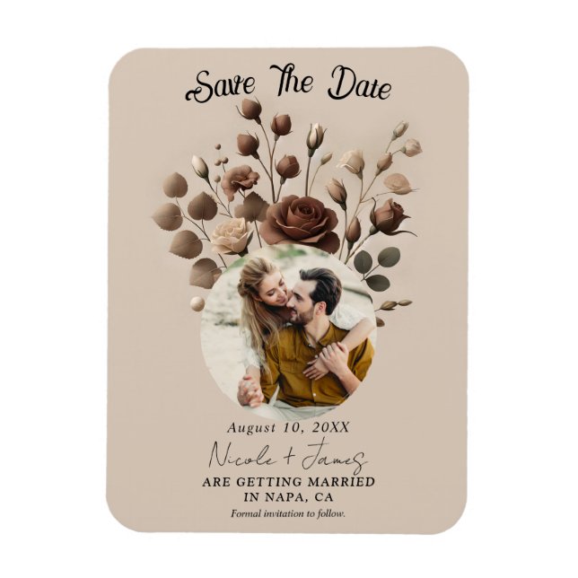 Ímã Mocha Mousse Bege Marrom Floral Salve A Data (Vertical)