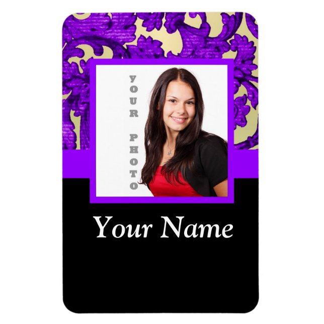 Ímã Modelo de foto de damasco floral roxo (Vertical)