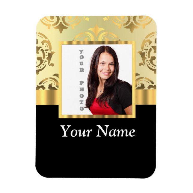 Ímã modelo de foto do instagram Dourado damask (Vertical)