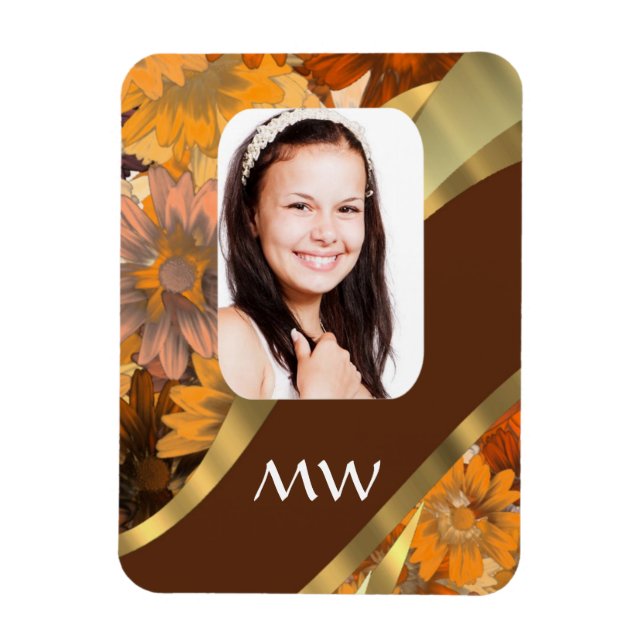 Ímã Modelo de foto floral castanho (Vertical)