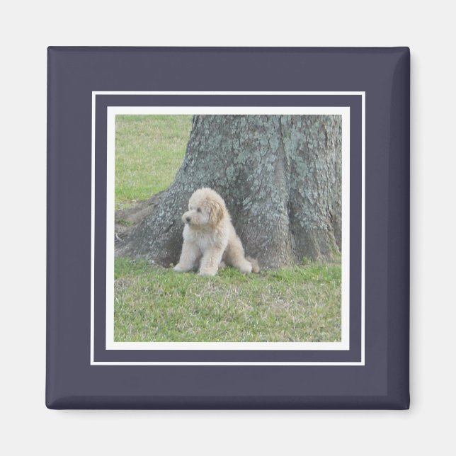 Imã Modelo de Foto Personalizado Azul Escuro e Branco (Frente)