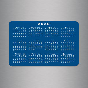 Ímã Modelo de fundo azul de calendário branco 2026