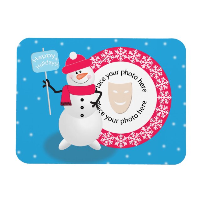 Ímã Modelo fotografia Felizes Férias Snowman (Horizontal)