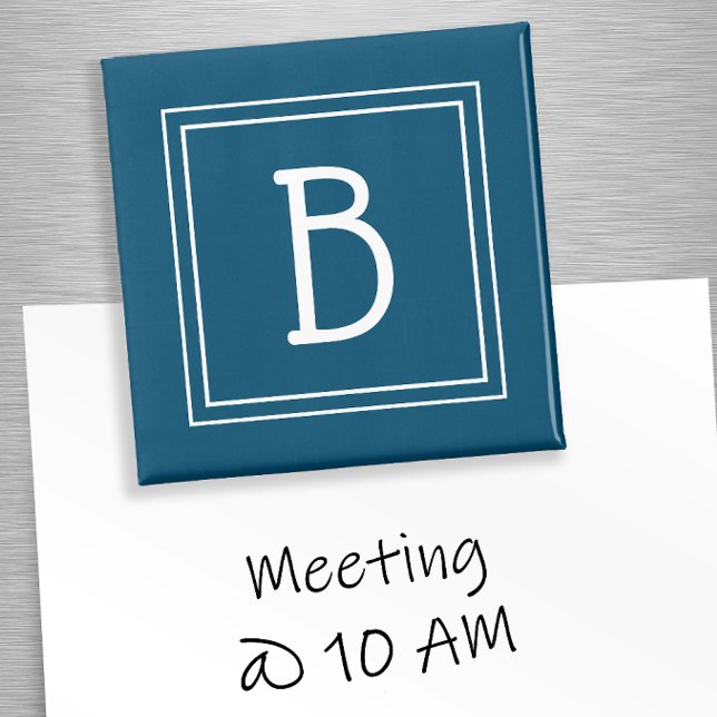 Imã Modelo Moderno Simples, Monograma, Azul (Framed Simplistic Monogrammed Letter Initial Blue Magnet)