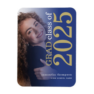 Ímã Modern 2 fotos Blue Dourado 2022 Graduação