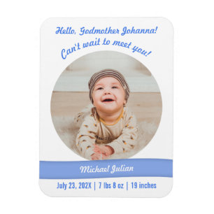 Ímã Modern Baby Boy Photo Birth Announcement Godmother