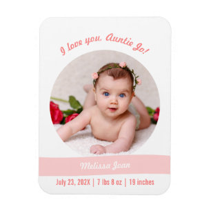Ímã Modern Baby Girl Photo Birth Announcement Auntie