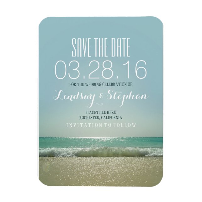 Ímã Modern Beach Wedding Save The Date (O Casamento Da (Vertical)