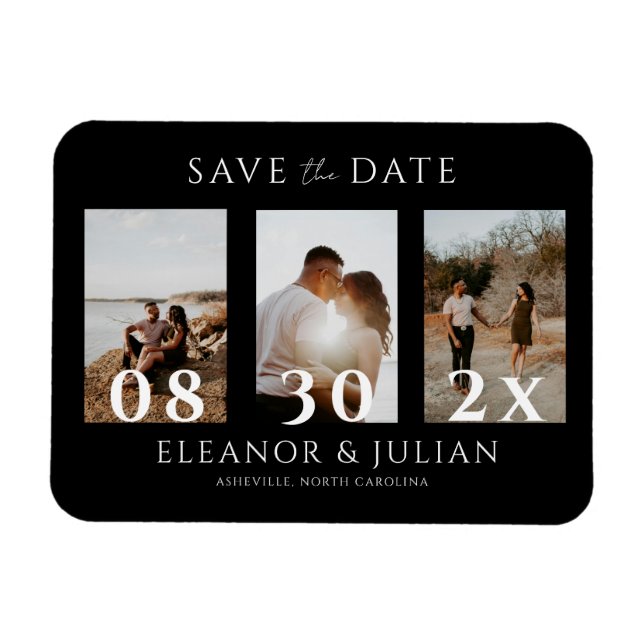 Ímã Modern Black 3 Photo Film Strip Save the Date (Horizontal)
