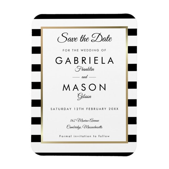 Ímã Modern Black White Stripe Save the Date (Vertical)