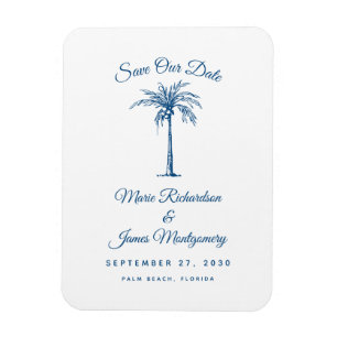 Ímã Modern Blue Beach Wedding Salvar a Data