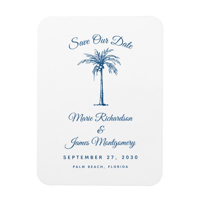 Ímã Modern Blue Beach Wedding Salvar a Data (Vertical)
