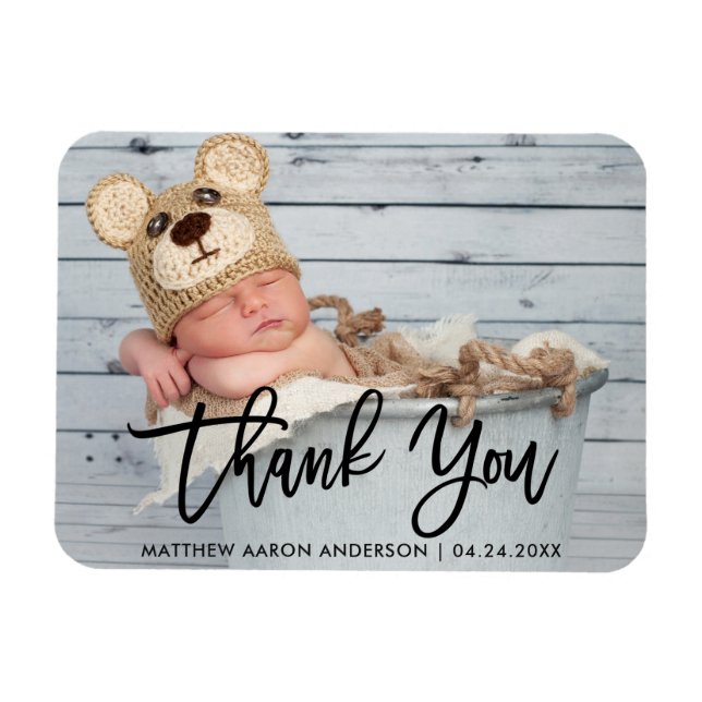 Ímã Modern Brush Script Novo Bebê Obrigado Blk (Horizontal)