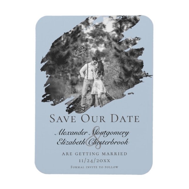 Ímã Modern Brushstroke Photo Save the Date Blue (Vertical)
