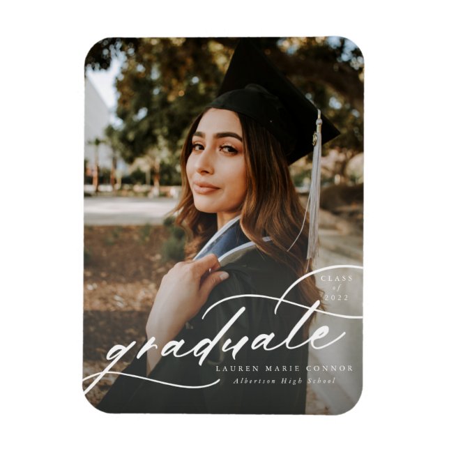 Ímã Modern Calligraphy Photo Graduation Magnet  (Vertical)