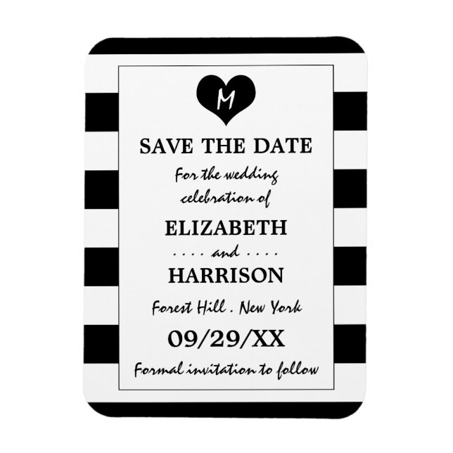 Ímã Modern Chic Black and White Wedding Save The Date (Vertical)