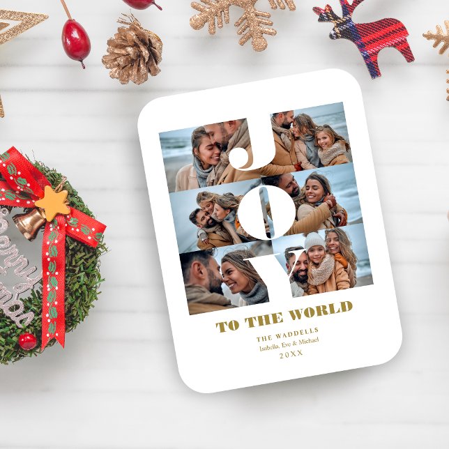 Ímã Modern Christmas Joy to the World Quote 6 Photos (Modern Christmas Joy to the World Quote 6 Custom Photos Collage Holiday Card Magnet.)